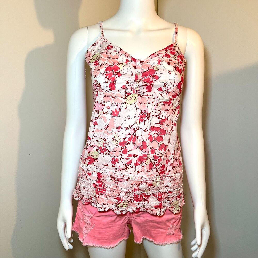 Aeropostale Babydoll Cami Tank Top XL - Pink Floral Y2K Coquette Cottage Fairy